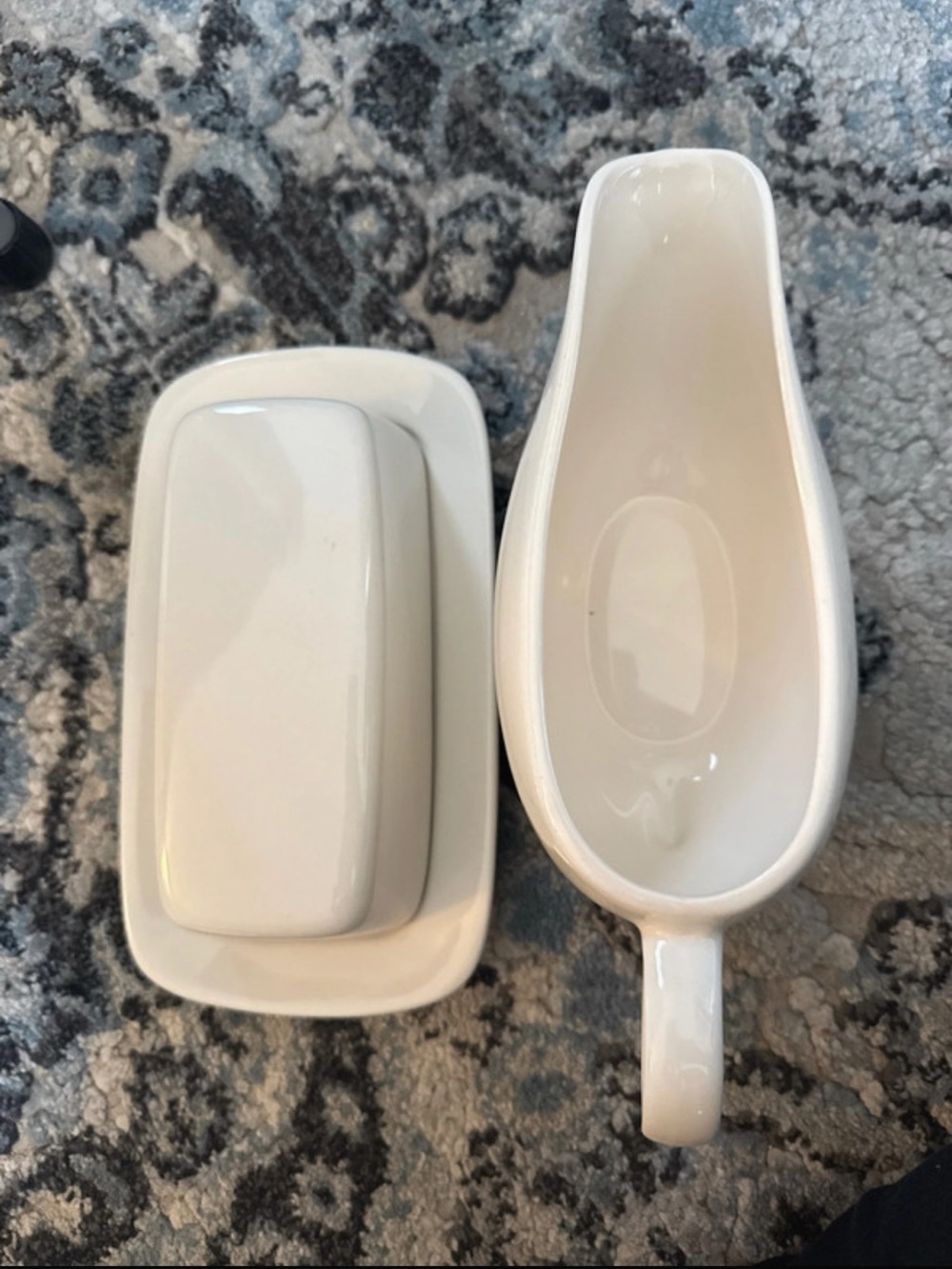 Classic White Ceramic Butter Dish and Gravy Boat Set
